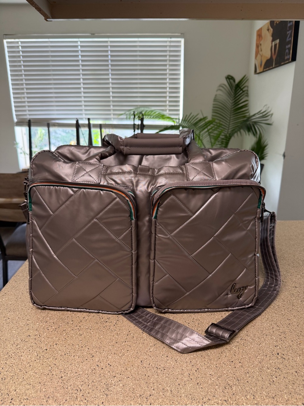 lug Quilted Duffel Bag in Taupe Brown